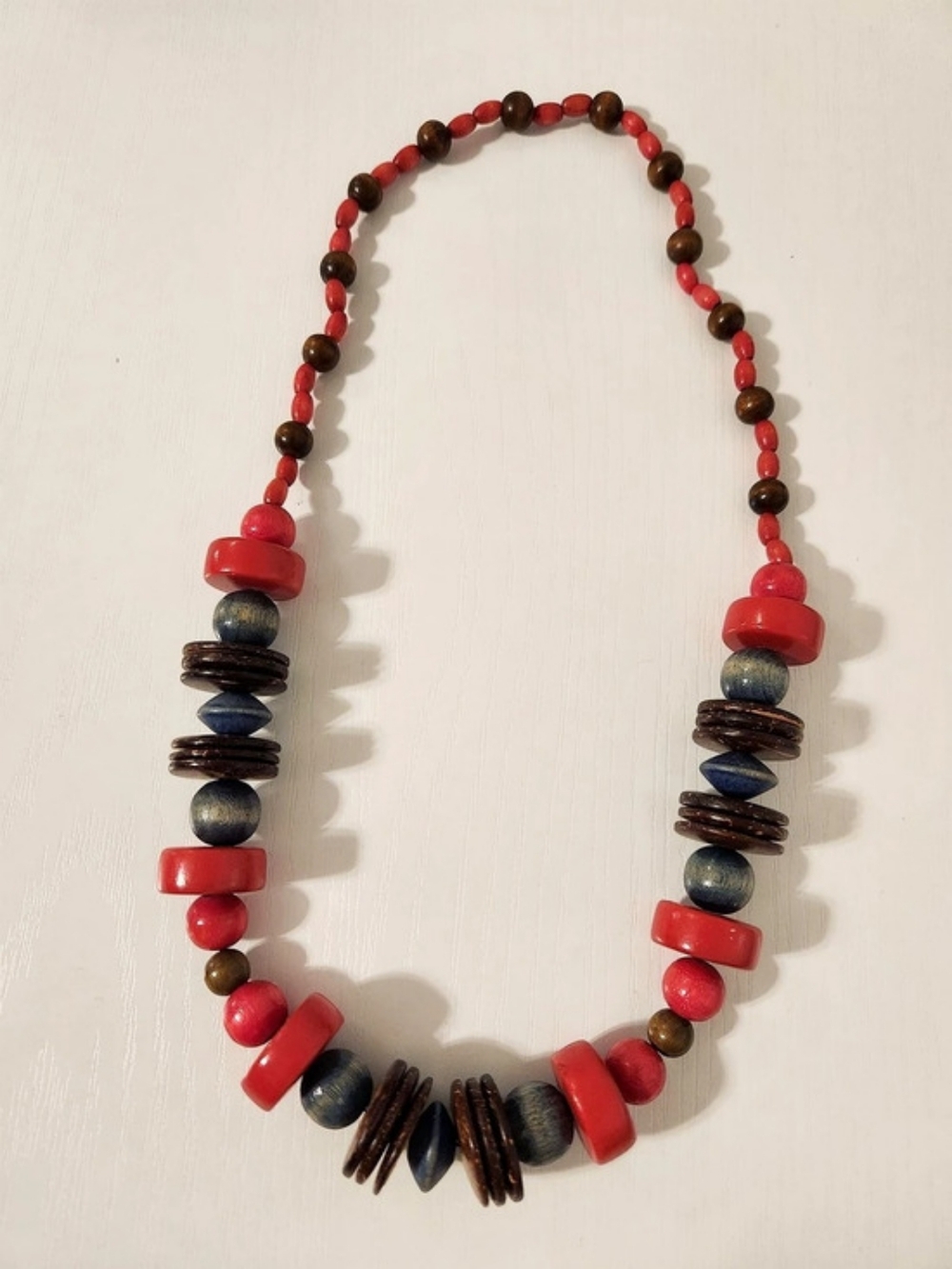 Red & Brown Wood Beaded Statement Necklace